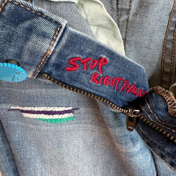 Peri A Embroidered Destroyed Low Rise Jeans Womens Size 26 Boho Ripped Denim 26 - Picture 5 of 13